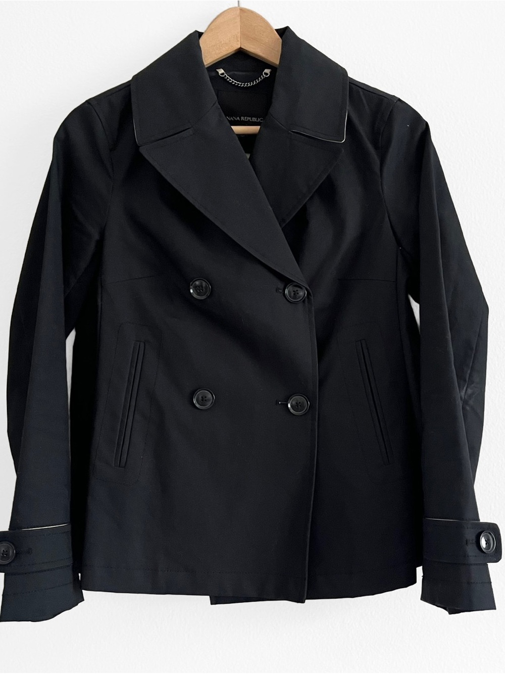 Banana Republic Black Double-Breasted Peacoat / Trench with Notched Collar XSP